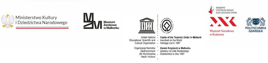 Na białym tle w kolejności od lewej strony loga instytucji: Ministerstwo Kultury i Dziedzictwa Narodowego, Muzeum Zamkowe w Ma|lborku, Unesco, Muzeum Narodowe w Krakowie, Politechnika Gdańska.